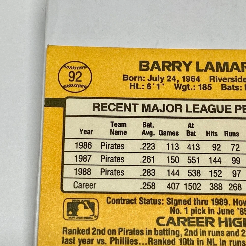 Vintage Donruss MLB '89 Barry Bonds Pittsburgh Pirates Base Set Baseball Card 92